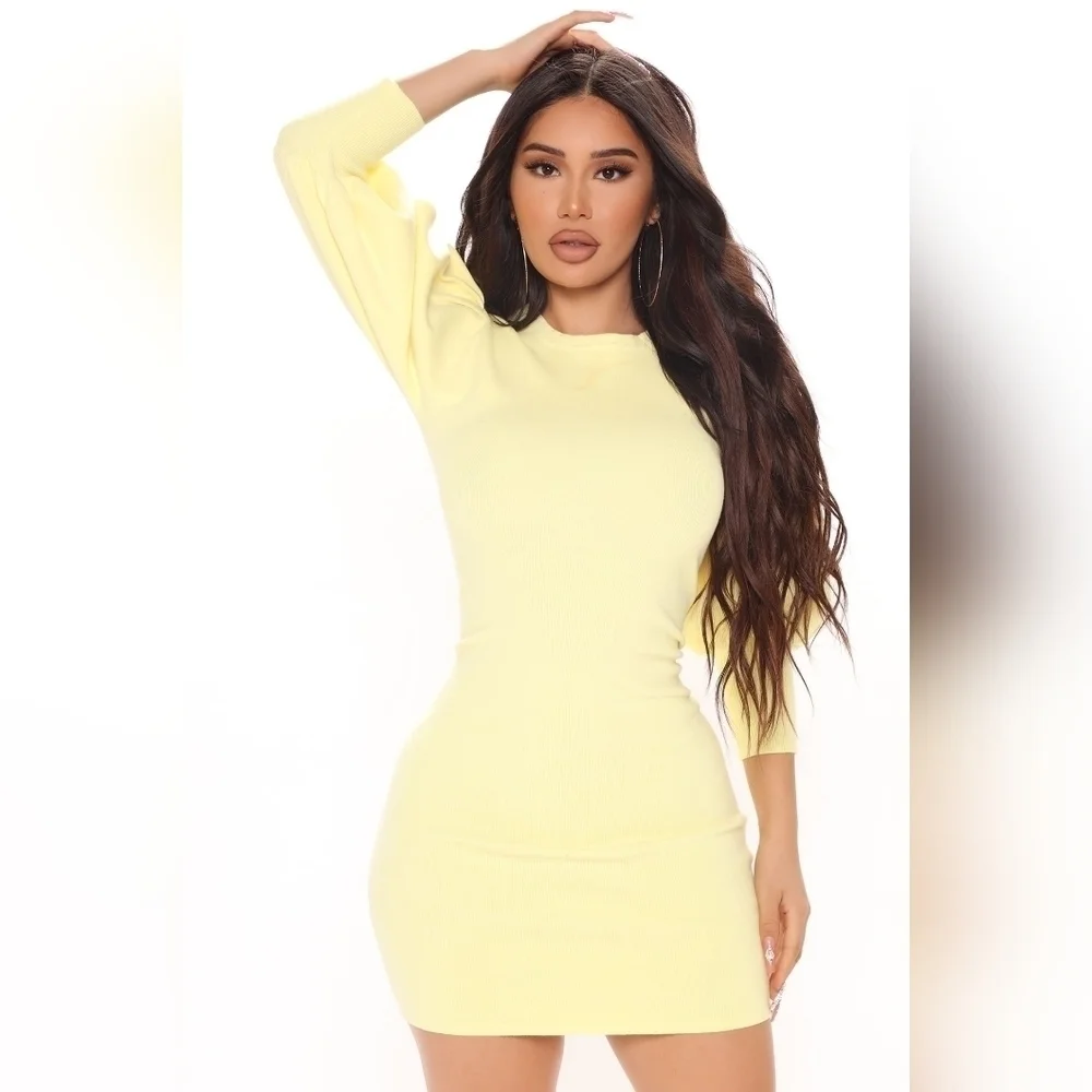 Fashion Nova glow up sweater mini dress yellow XL NWT